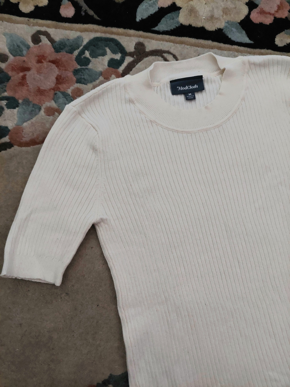 ModCloth Cream Ribbed Short-Sleeve Sweater